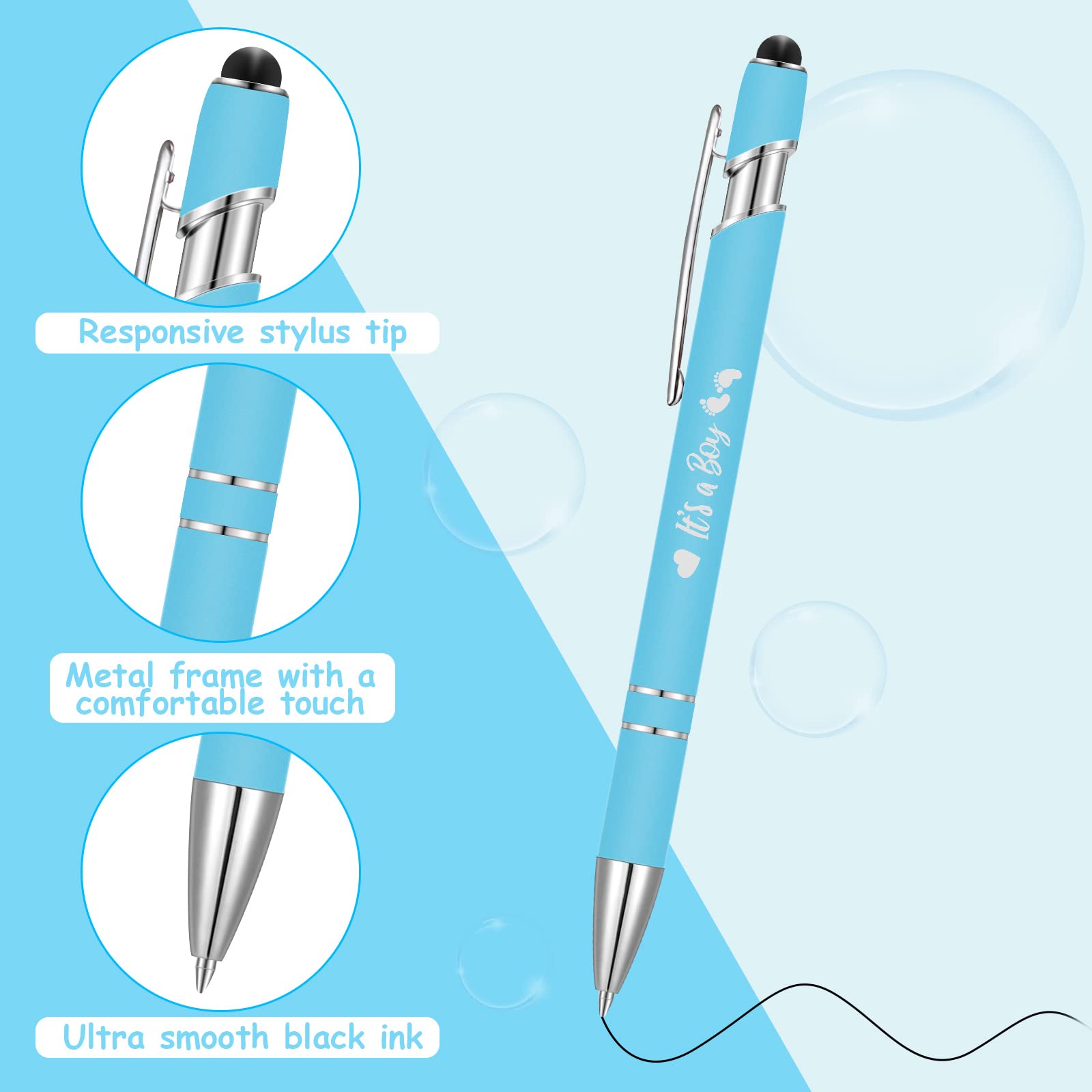 Geyee 24 Pcs It's a Boy Pen Shower Pen Blue Baby Ballpoint Pens