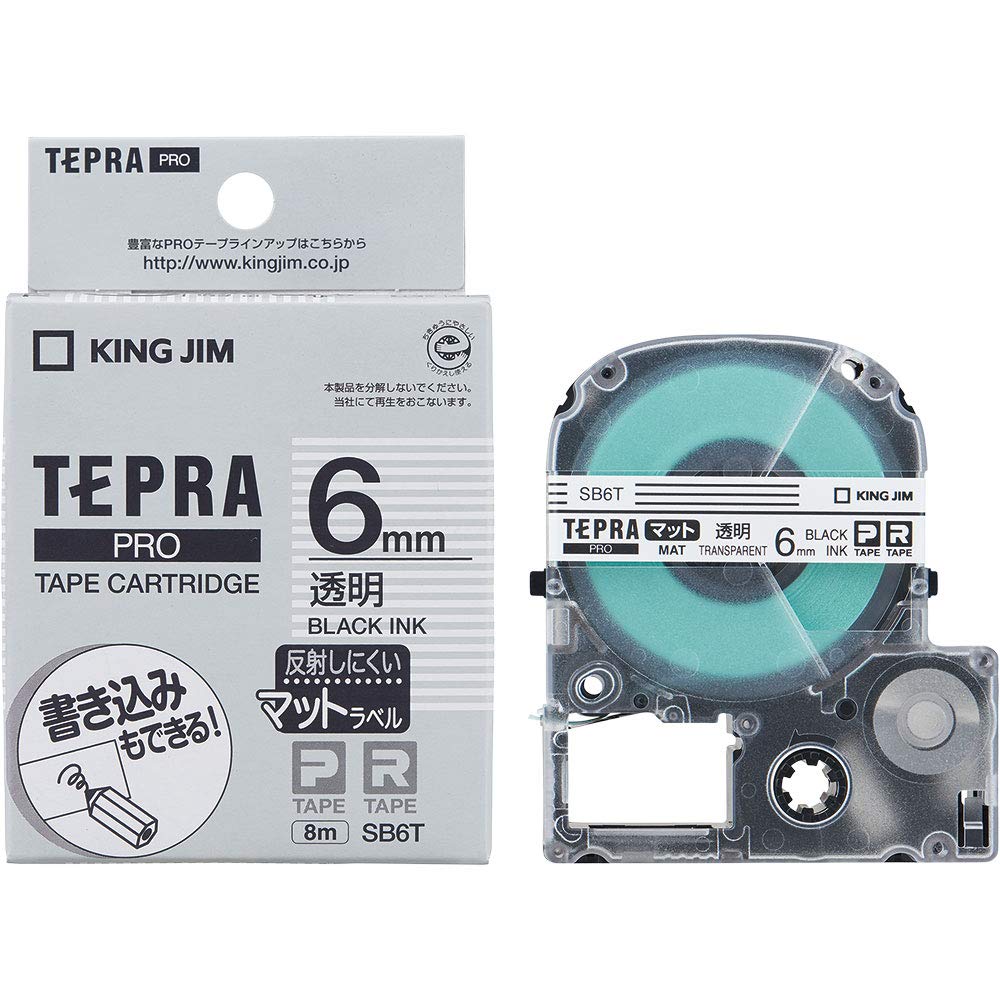 King Jim SB6T Tepra PRO Tape Cartridge, Mat, 0.2 inches (6 mm), Transparent Label/Black Character