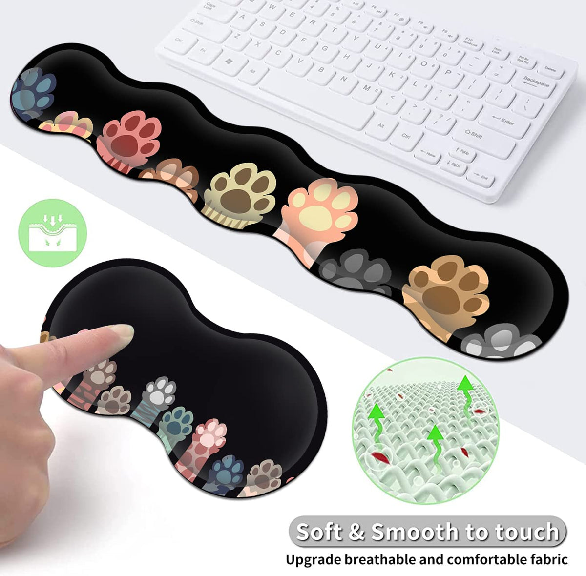Ergonomic Keyboard Wrist Rest + Large Mouse Pad + Mouse Wrist Support Set, Memory Foam Mouse Wrist
