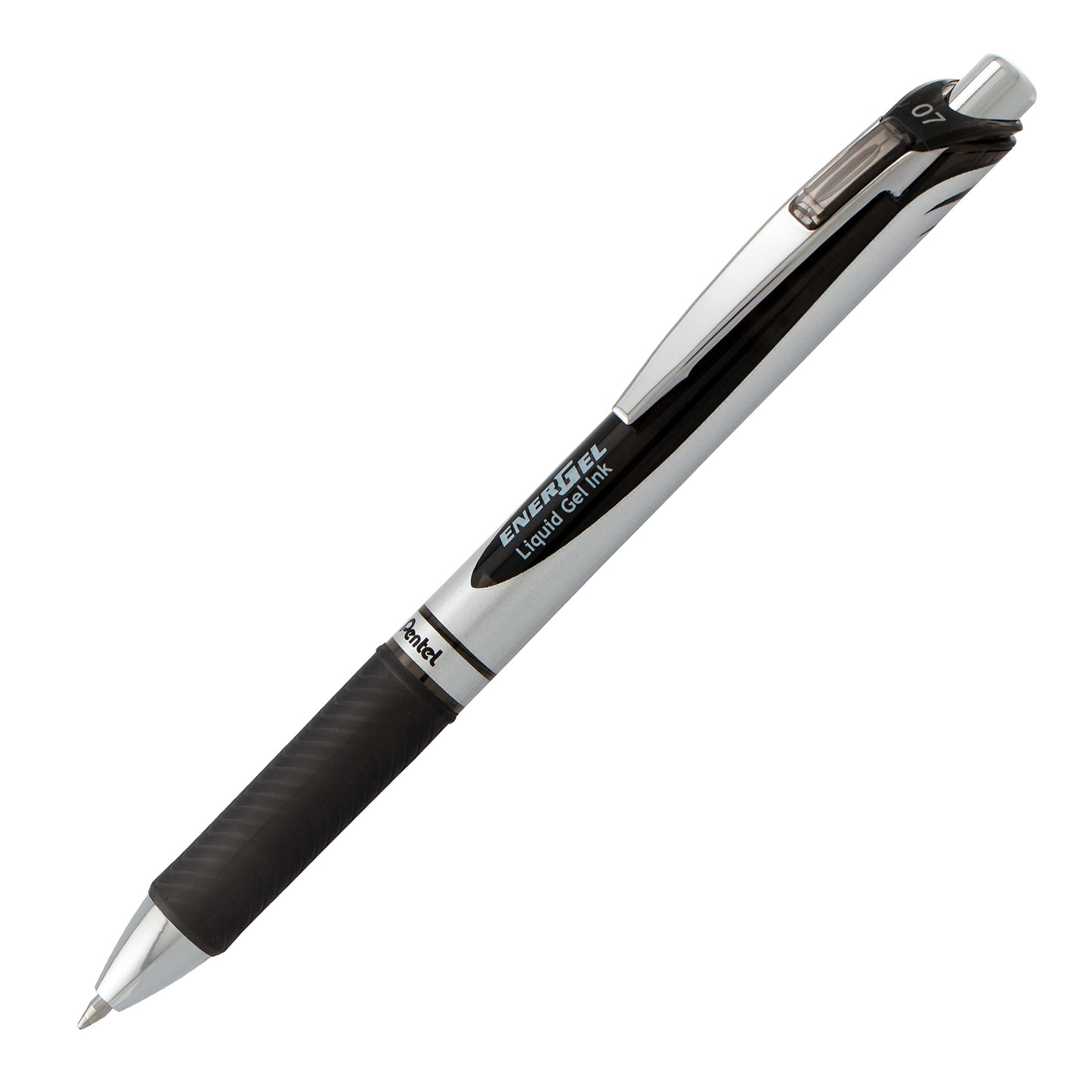 Pentel EnerGel RTX Deluxe Retractable Liquid Gel Pen, Fine .7mm Metal Tip, Black Ink, Silver Barrel