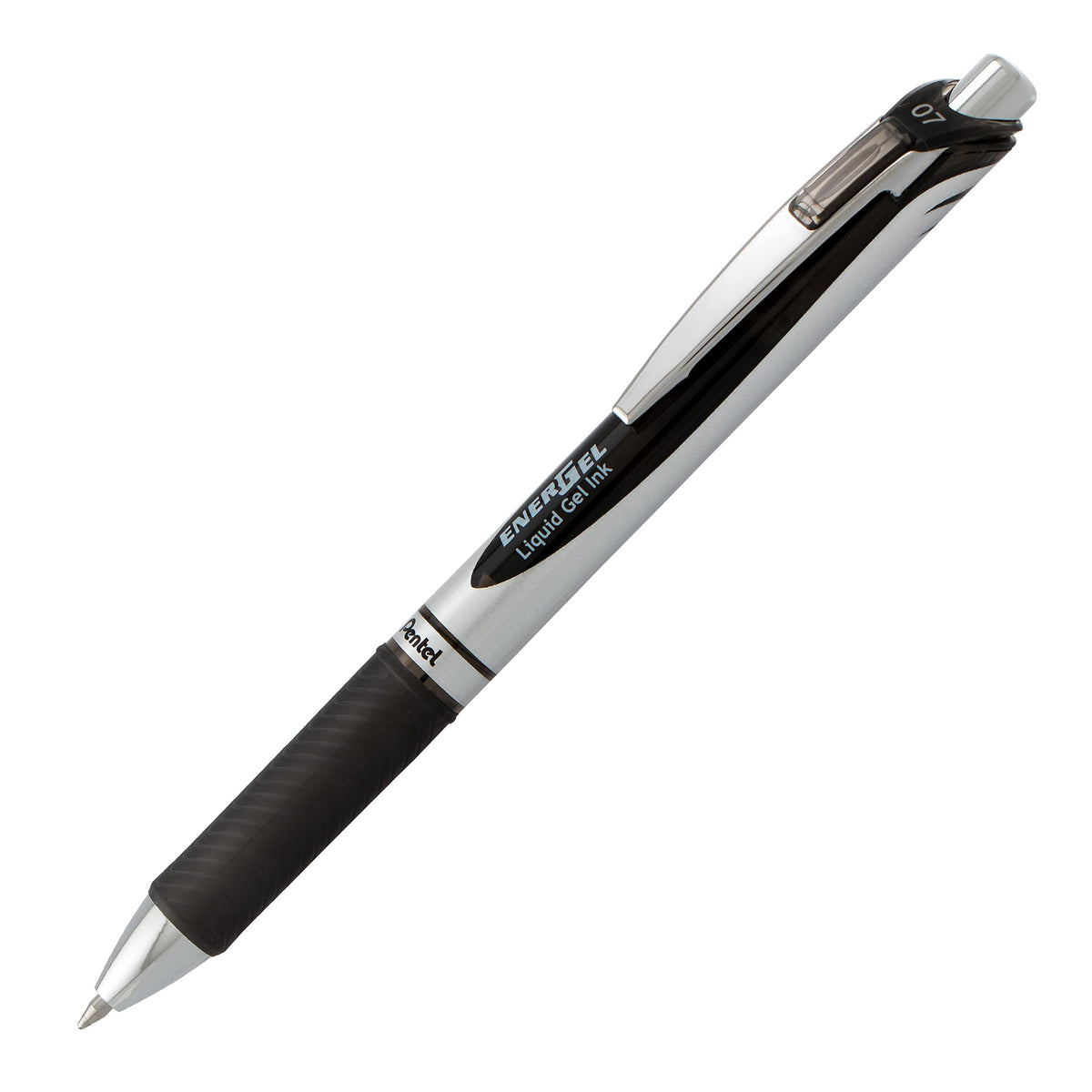Pentel EnerGel RTX Deluxe Retractable Liquid Gel Pen, Fine .7mm Metal Tip, Black Ink, Silver Barrel