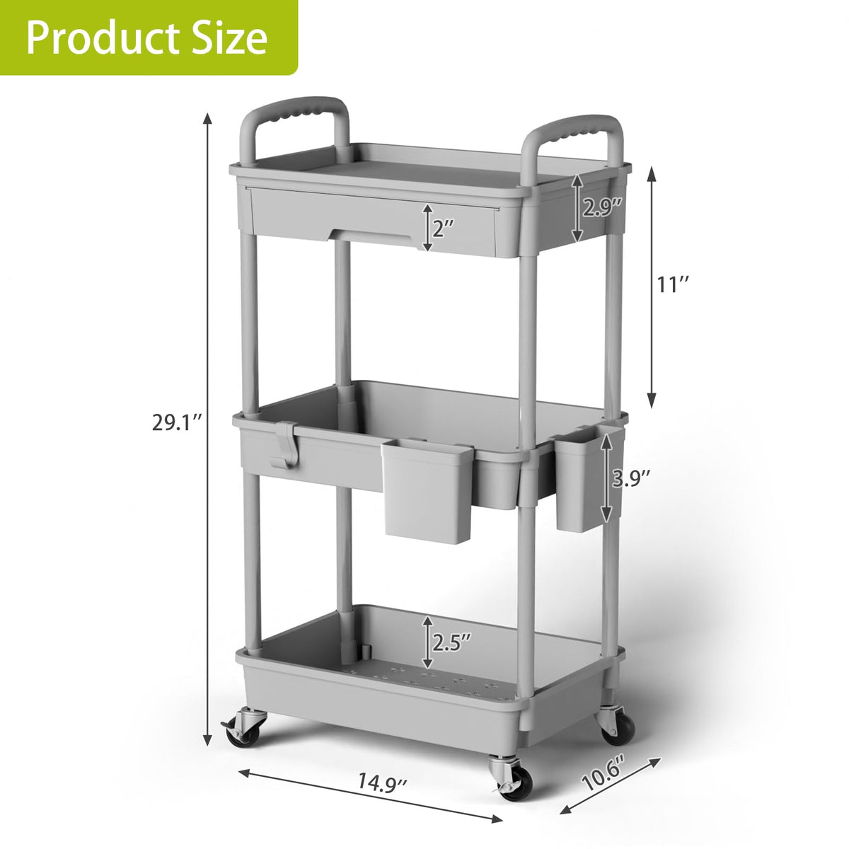 Sorgion 3 Tier Rolling Cart Organizer,Laundry Room Bathroom Organizers and Storage Office Shelves