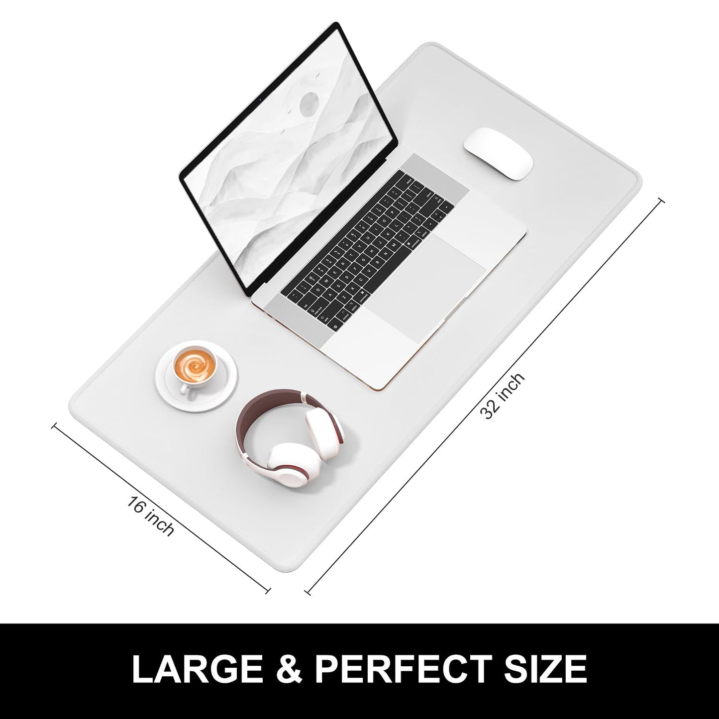 Hsurbtra Desk Pad, 32" x 16" Premium-Textured Desk Mat, Stitched Edge Anti-Slip Waterproof Rubber