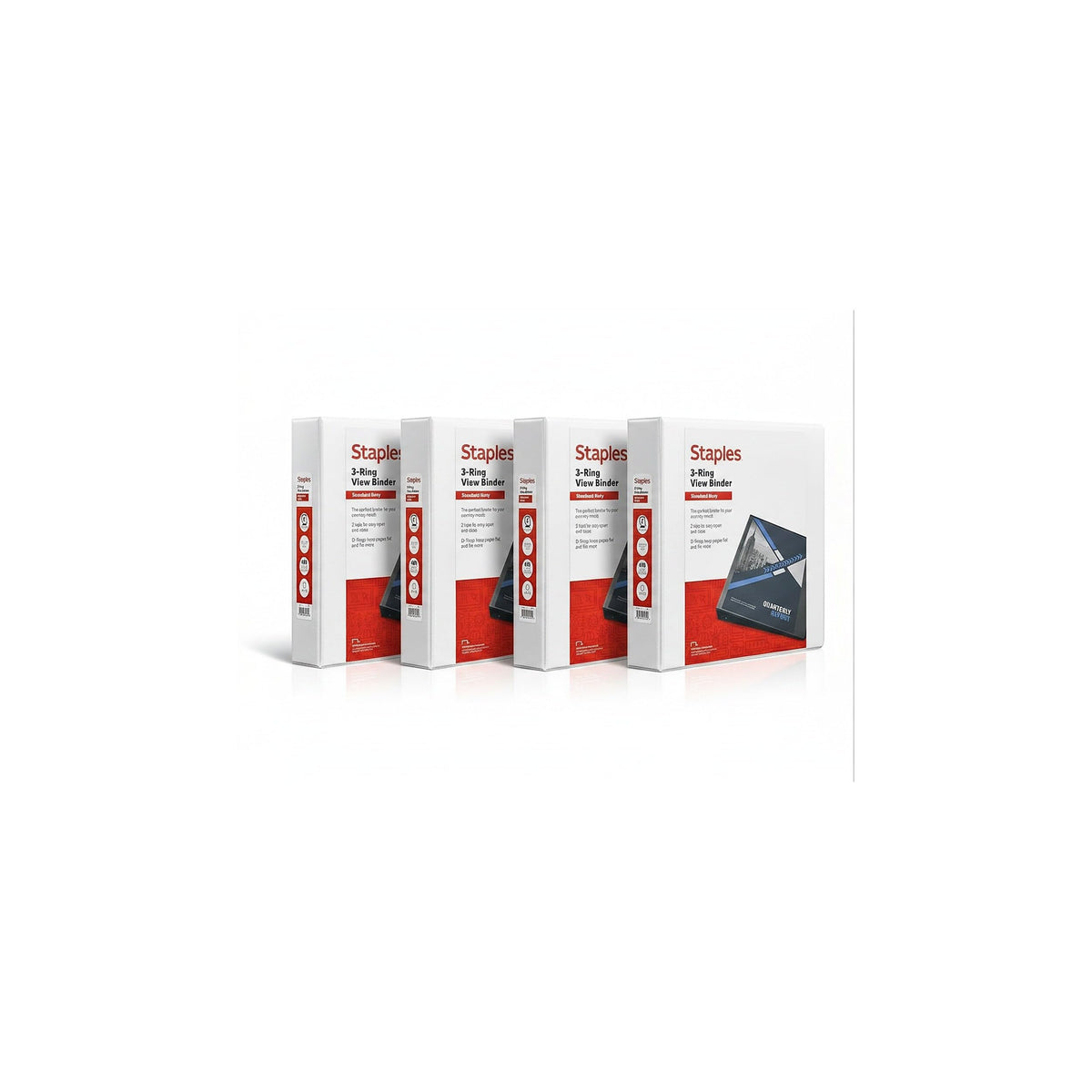 Staples 2" 3-Ring View Binder, D-Ring, White, 4/Pack