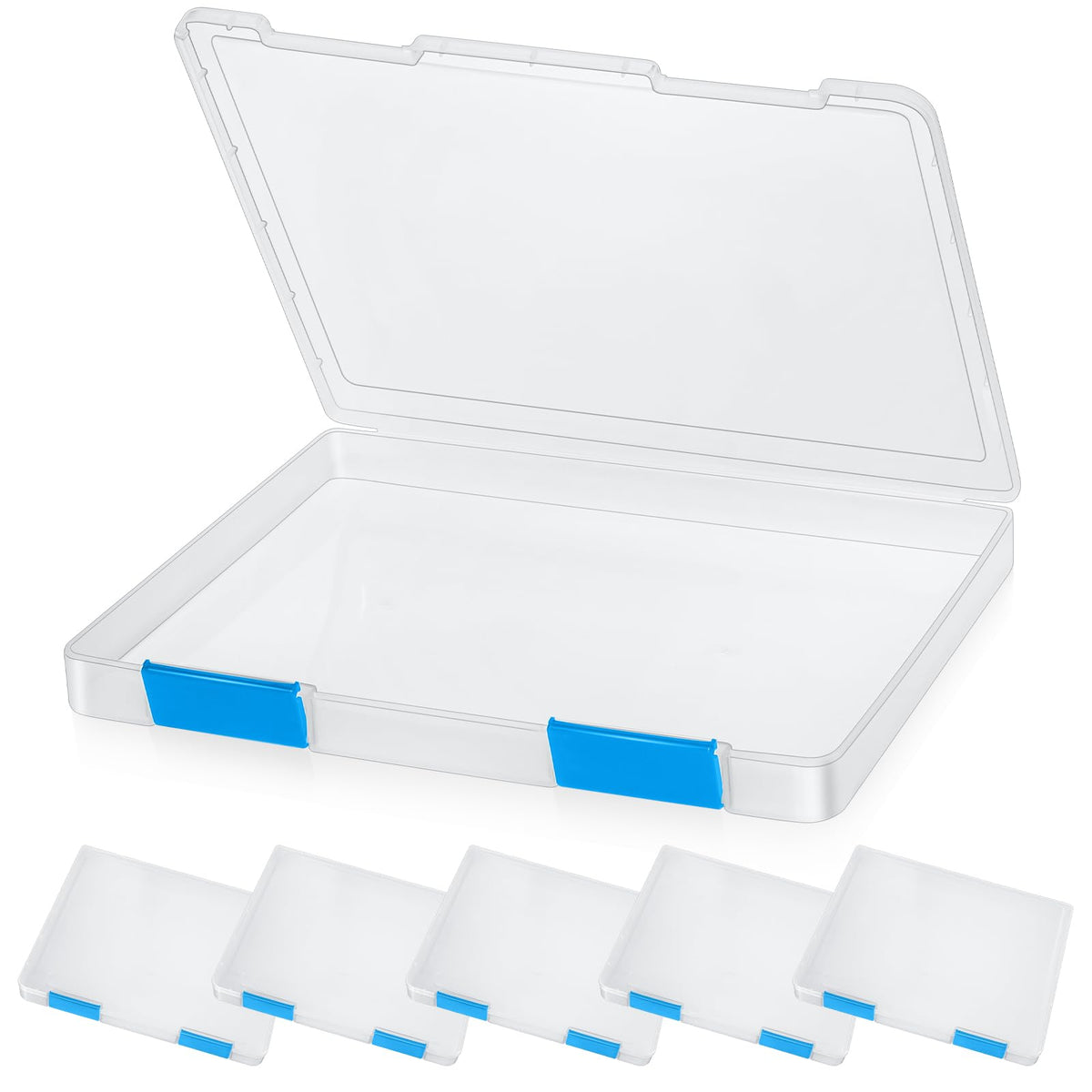 PerKoop 6 Pcs Clear Paper Storage Box,12.4 x 9.84 x 1.18 Inches,Blue