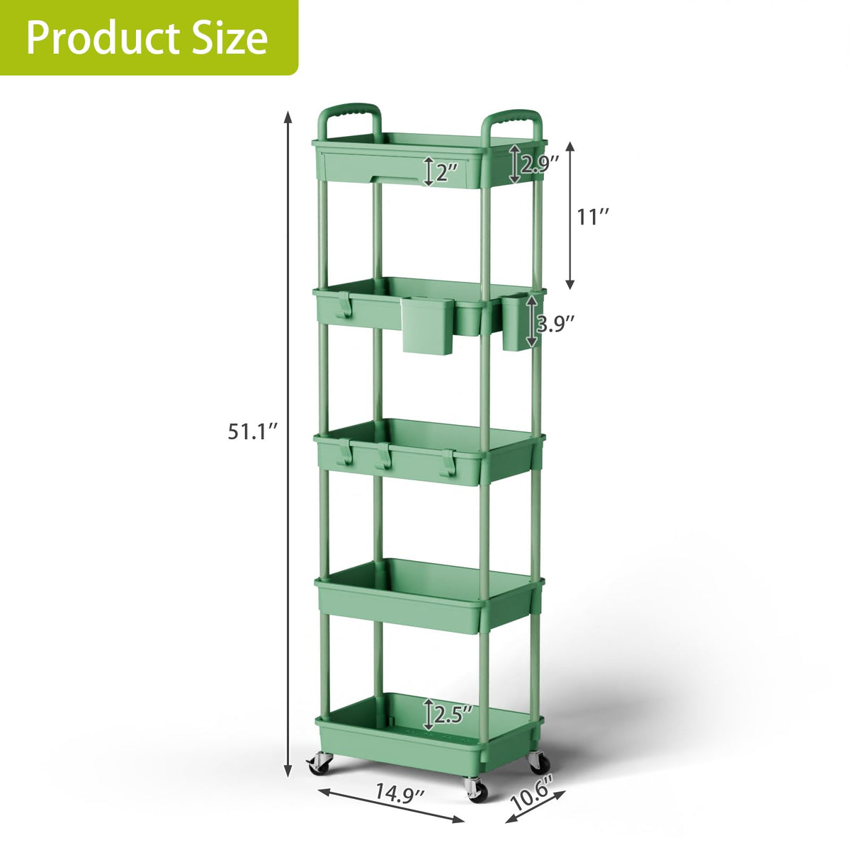 Sorgion 5 Tier Rolling Cart Organizer,Bathroom Cart Organizers with Wheels Laundry Room