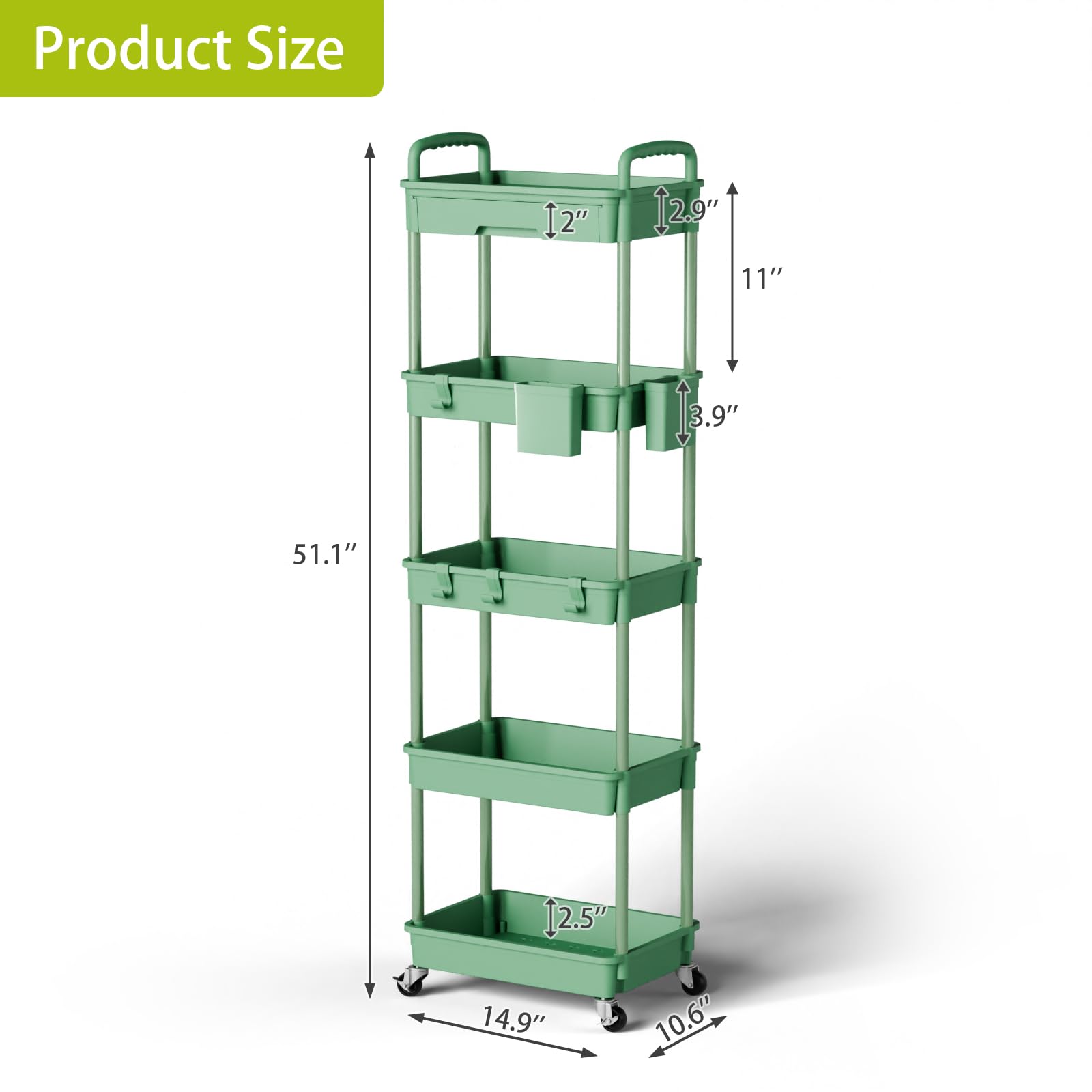 Sorgion 5 Tier Rolling Cart Organizer,Bathroom Cart Organizers with Wheels Laundry Room