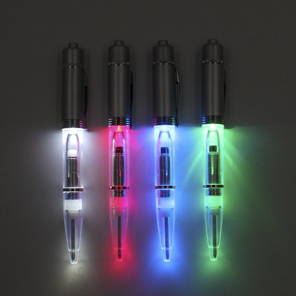 Glovion LED Pen Light, LED light Writing Pens -Powered Black Ink Penlights -(White/Red/Blue/Green