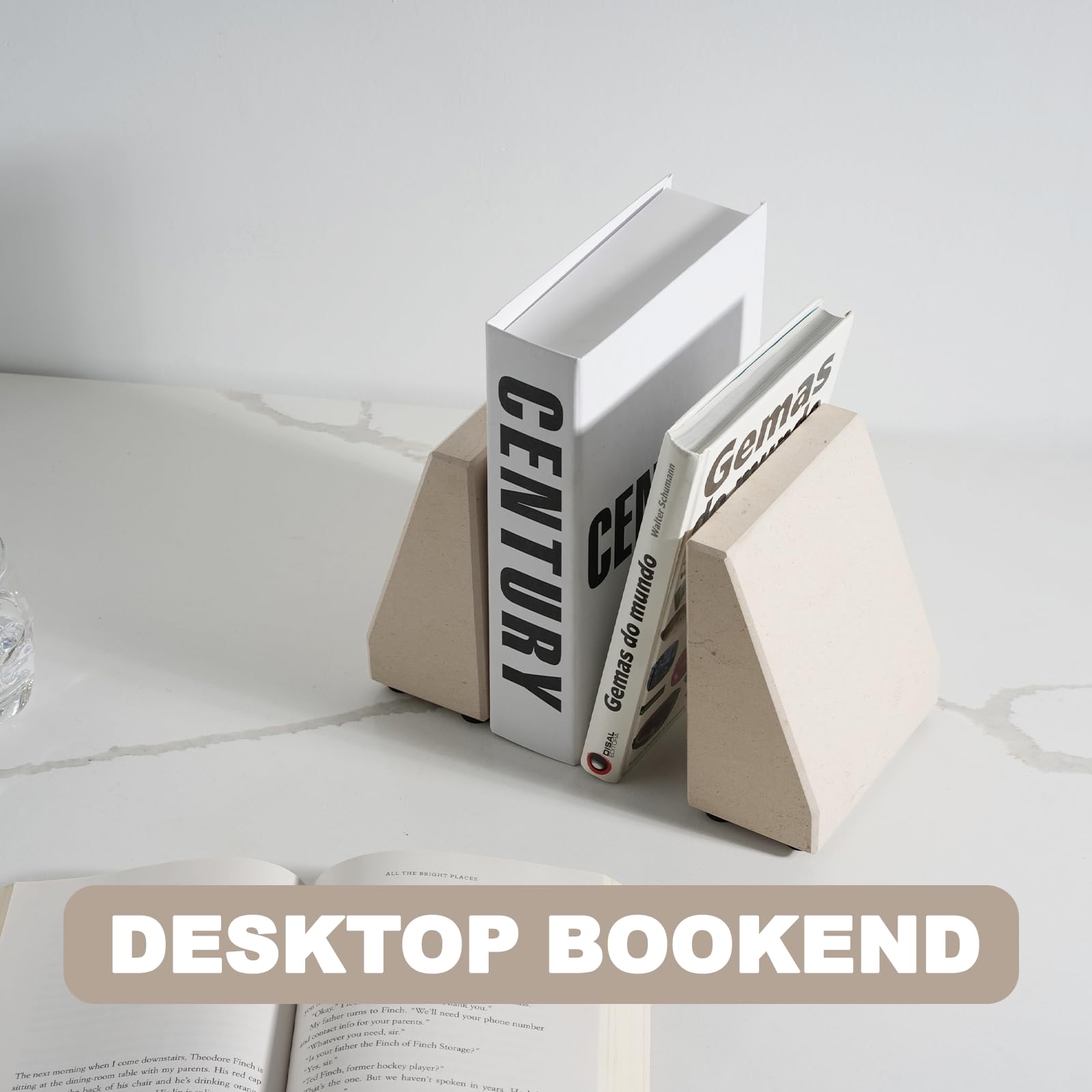 Book End, Natural Marble Bookend for Shelves, Non-Skid Bookends for Heavy Books, Heavy Duty Book