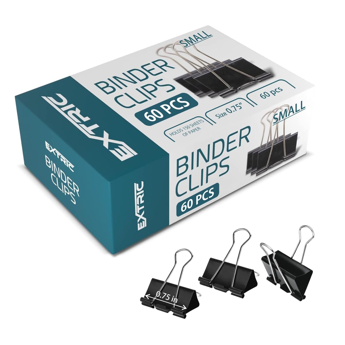 EXTRIC Small Binder Clips - 60 Pack, Black, Holds 40 Pages, Modern Style