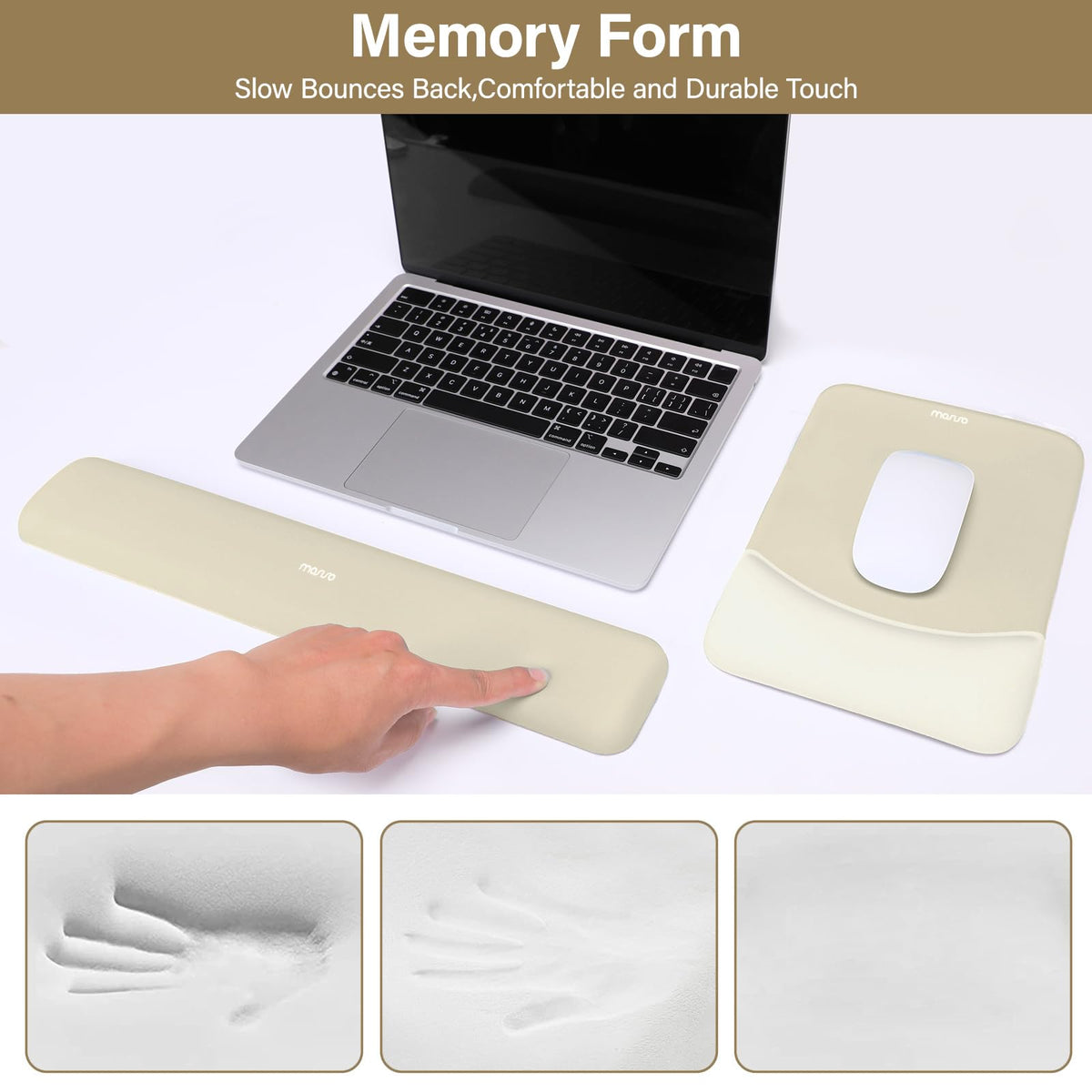 MOSISO Wrist Rest Support Mouse Pad & Keyboard Set, Khaki