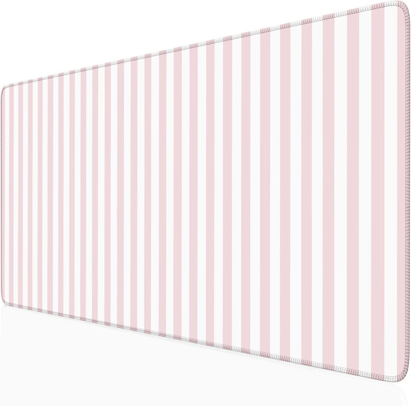 Pink Striped Desk Mat Cute Pastel Large Mouse Pad Kawaii Aesthetic Extended Mat for Home Office