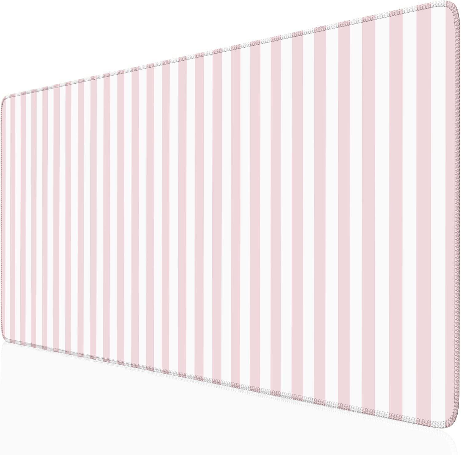 Pink Striped Desk Mat Cute Pastel Large Mouse Pad Kawaii Aesthetic Extended Mat for Home Office