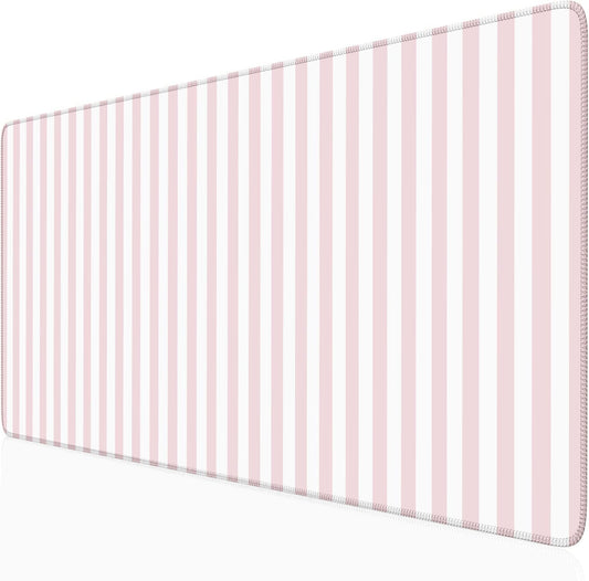 Pink Striped Desk Mat Cute Pastel Large Mouse Pad Kawaii Aesthetic Extended Mat for Home Office