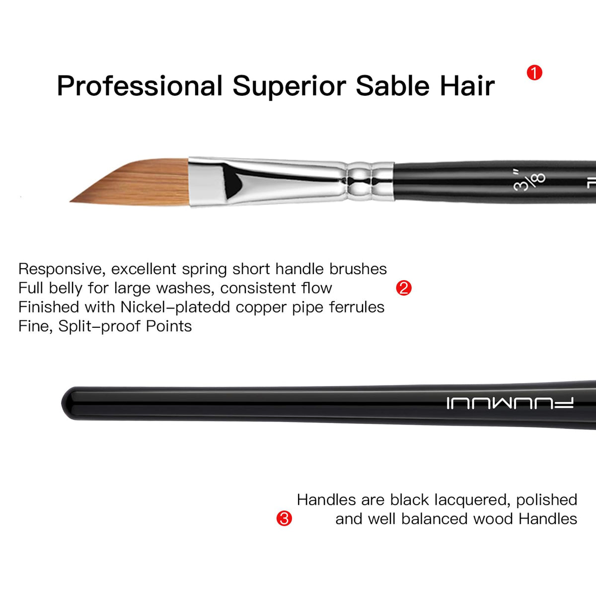 Sable Watercolor Brushes Professional Kolinsky Sable Brushes 7pcs - Dagger, Pointed Rounds, Rigger