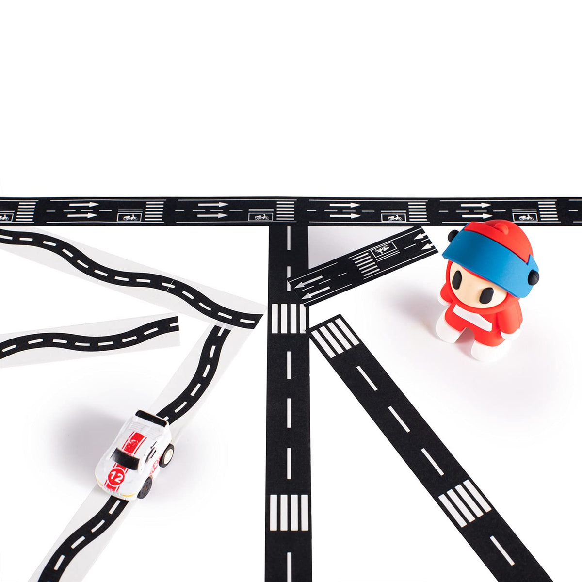 YUBX Highway Washi Tape Set 4 Rolls Black & White Decorative Masking Tapes for Arts, DIY Crafts