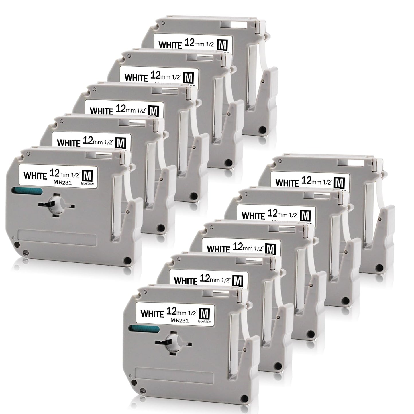 10-Pack MK231 Label Tape White Compatible for Brother M-K231S 12mm 1/2 Inch