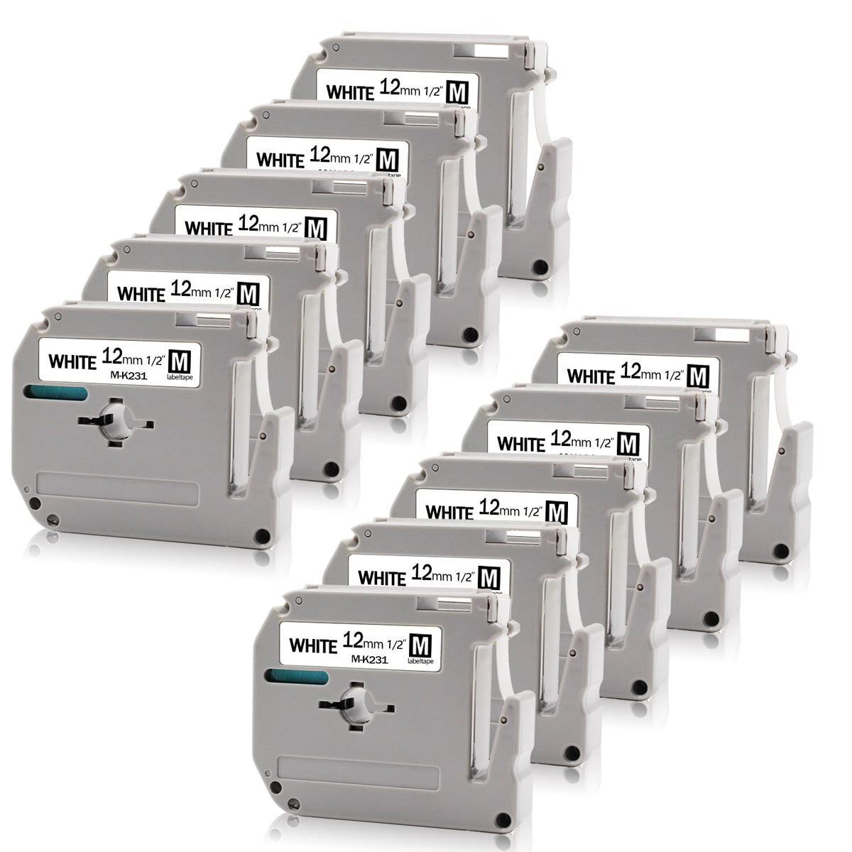 10-Pack MK231 Label Tape White Compatible for Brother M-K231S 12mm 1/2 Inch