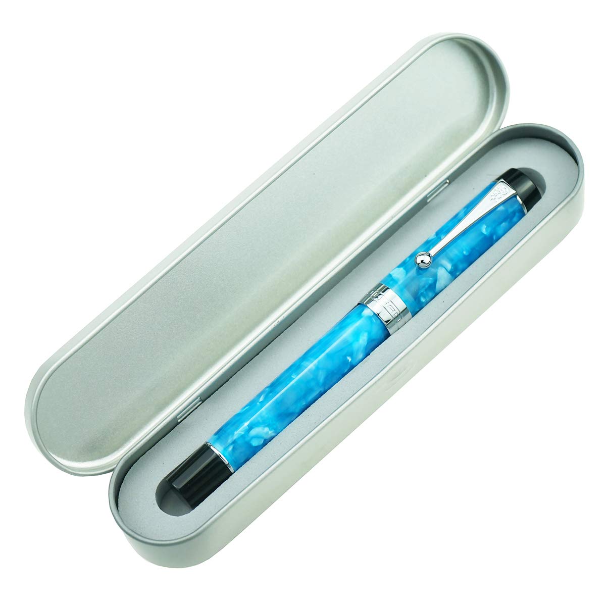Jinhao 100 Classic Fountain Pen Sky Blue Celluloid, Medium Nib with Converter and Pen Case Set