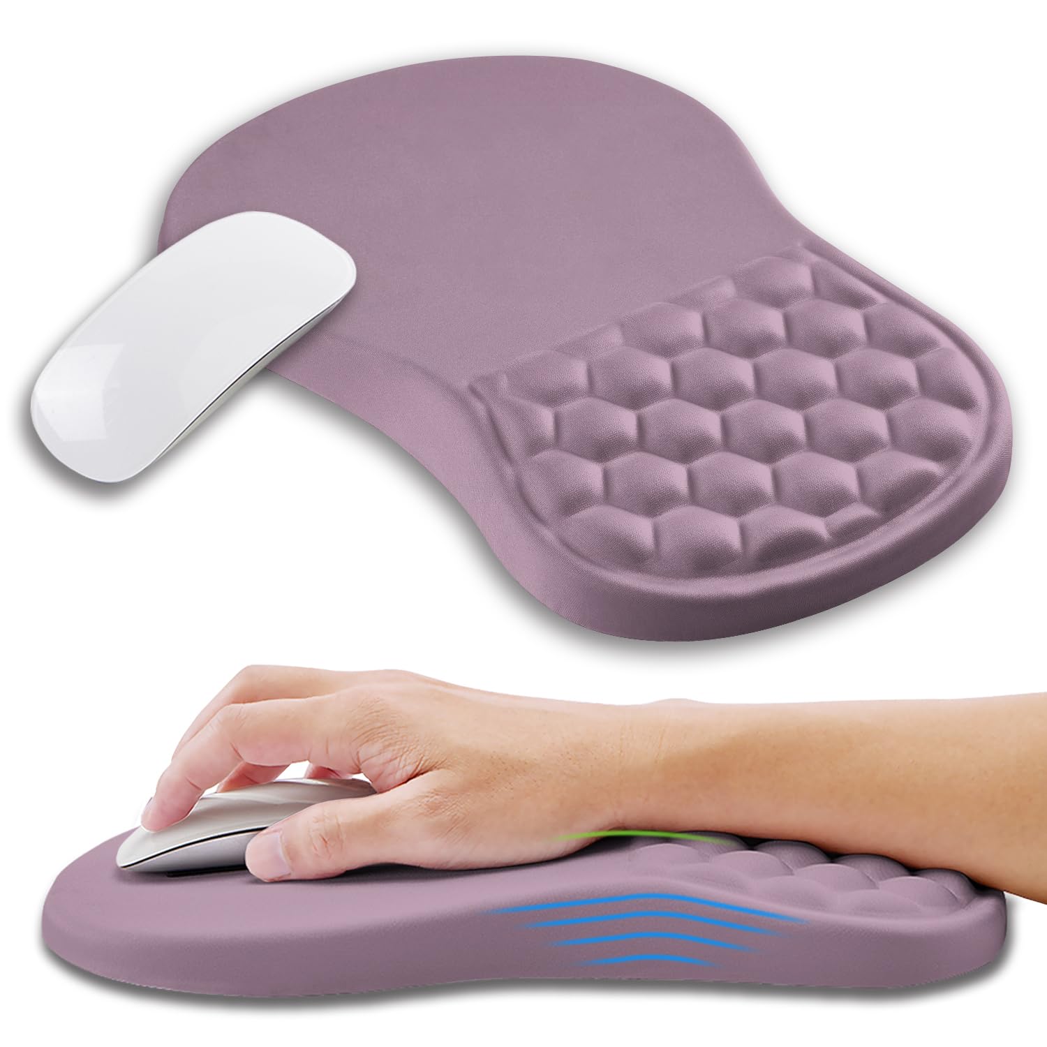 Kuosgm Ergonomic Mouse Pad Wrist Support with Memory Foam Massage Bulge, Carpal Tunnel Pain Relief