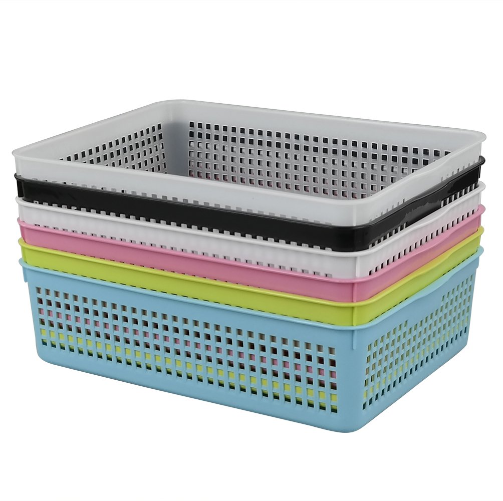 Obstnny Paper Organizer Basket, Plastic File Baskets, Colorful (6 Packs)