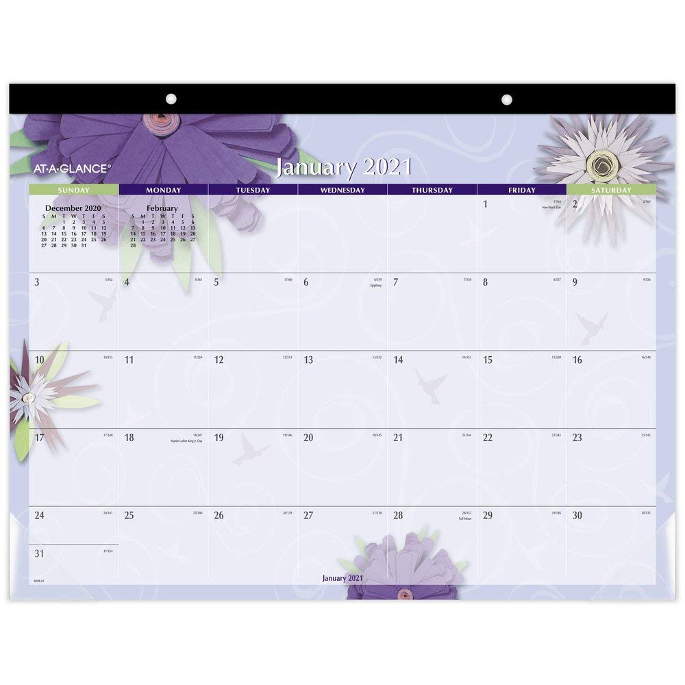 2021 Desk Calendar by AT-A-GLANCE, Monthly Desk Pad, 21-3/4" x 17", Standard, Paper Flowers