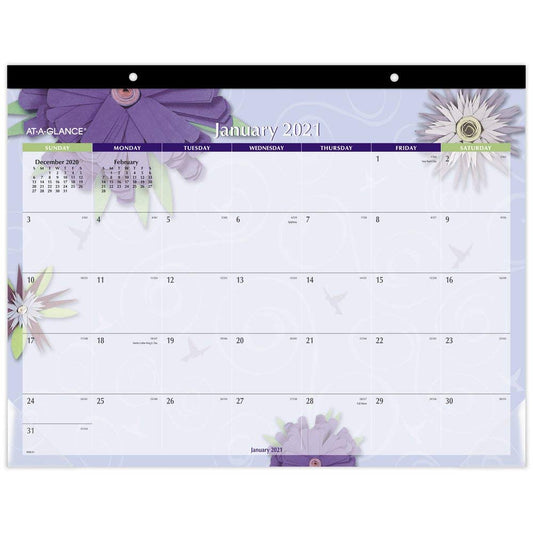 2021 Desk Calendar by AT-A-GLANCE, Monthly Desk Pad, 21-3/4" x 17", Standard, Paper Flowers