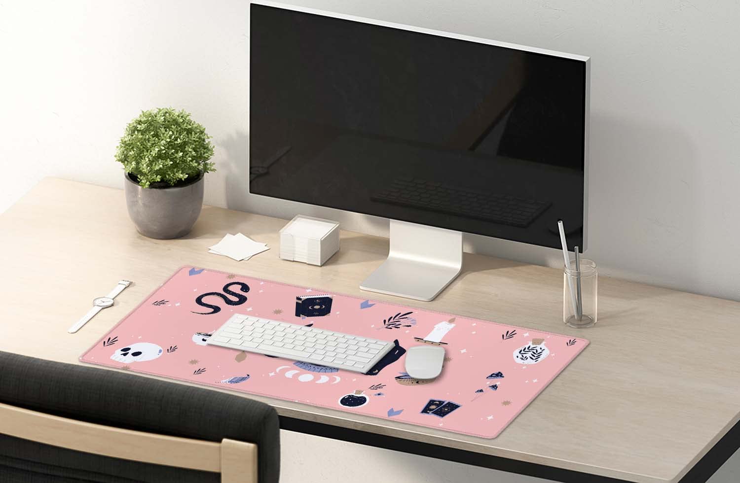 SSOIU Large Mouse Pad, Cute Pink Goth Desk Mat for Desktop, Women Girls Waterproof Gaming Mousepad