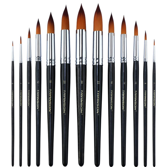 Transon 13pcs Round Paint Brush Set Synthetic Bristle Complete Round Brush Set for Watercolor