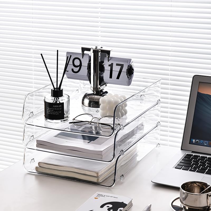 Gagee 2 Pack Paper Organizer for Desk,Clear Stackable Paper Sray Holder ﻿, Office Desk Organizer