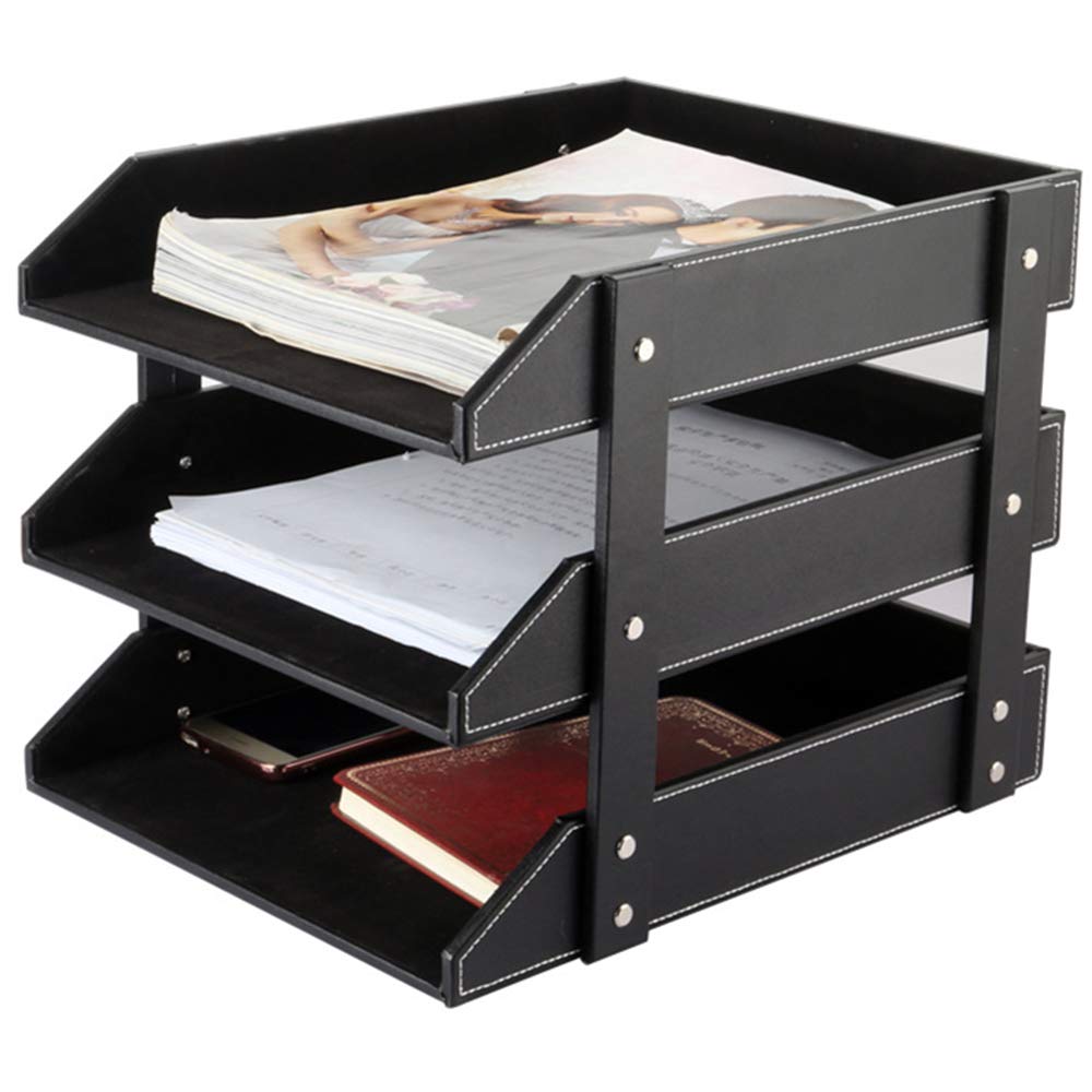Leather Desk File Organizer, 3-Layer Stackable Tray, Used to Store documents, folders, Stationery