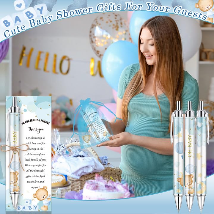 EYNDYN 289 Pieces Baby Shower Gifts for Guest Blue Bear Ballpoint Pens and Keychains Favors Bulk