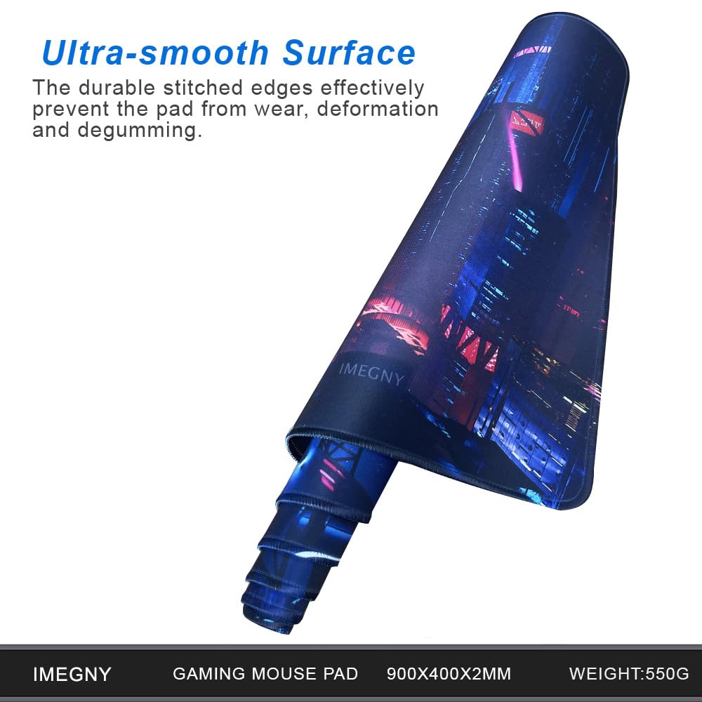 Imegny Extended Gaming Mouse Pad, Portable Mat for Keyboard & Mouse with Stitched Edges + Non-Slip