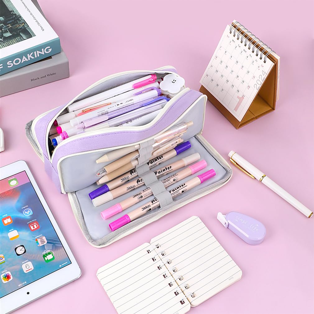 iSuperb 3 Compartments Pencil Case Big Capacity Pencil Pouch Oxford Pen Bag Holder Stationery