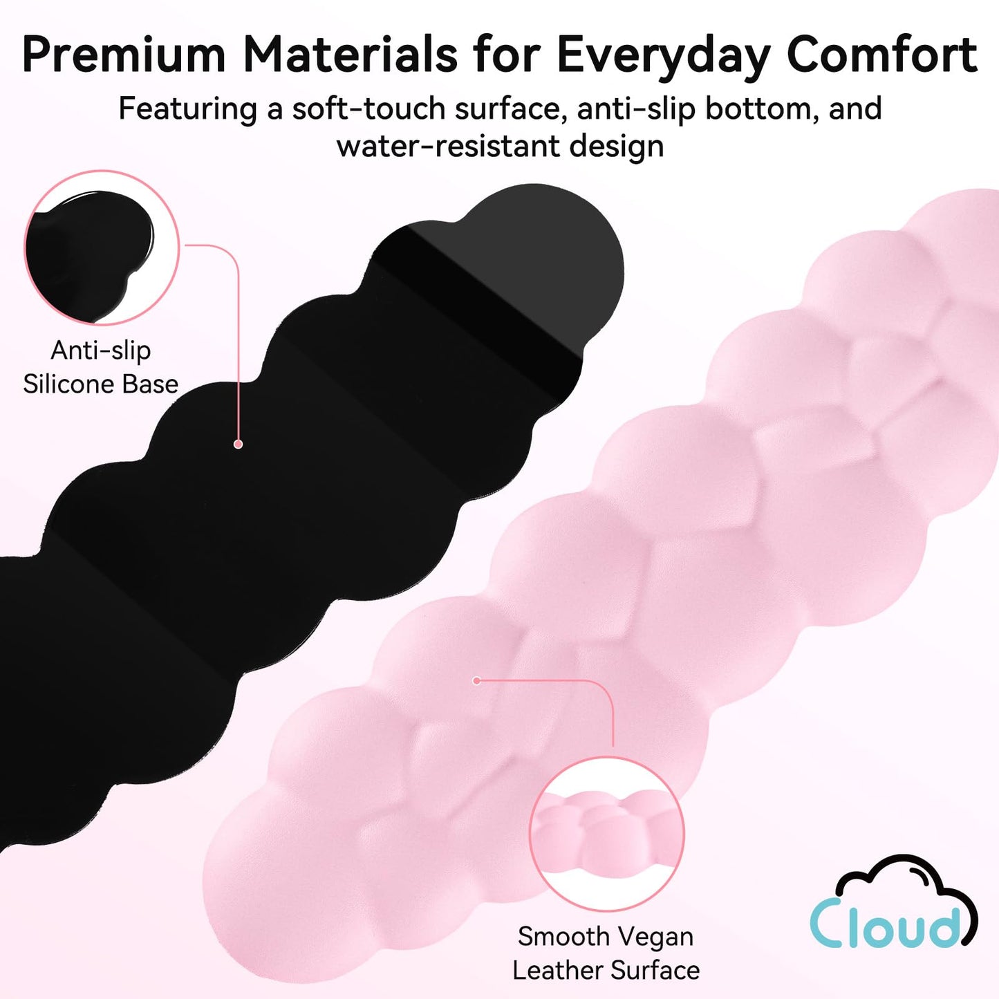 Sushret Cloud Wrist Rest for Computer Keyboard and Mouse Pad Set, Pink