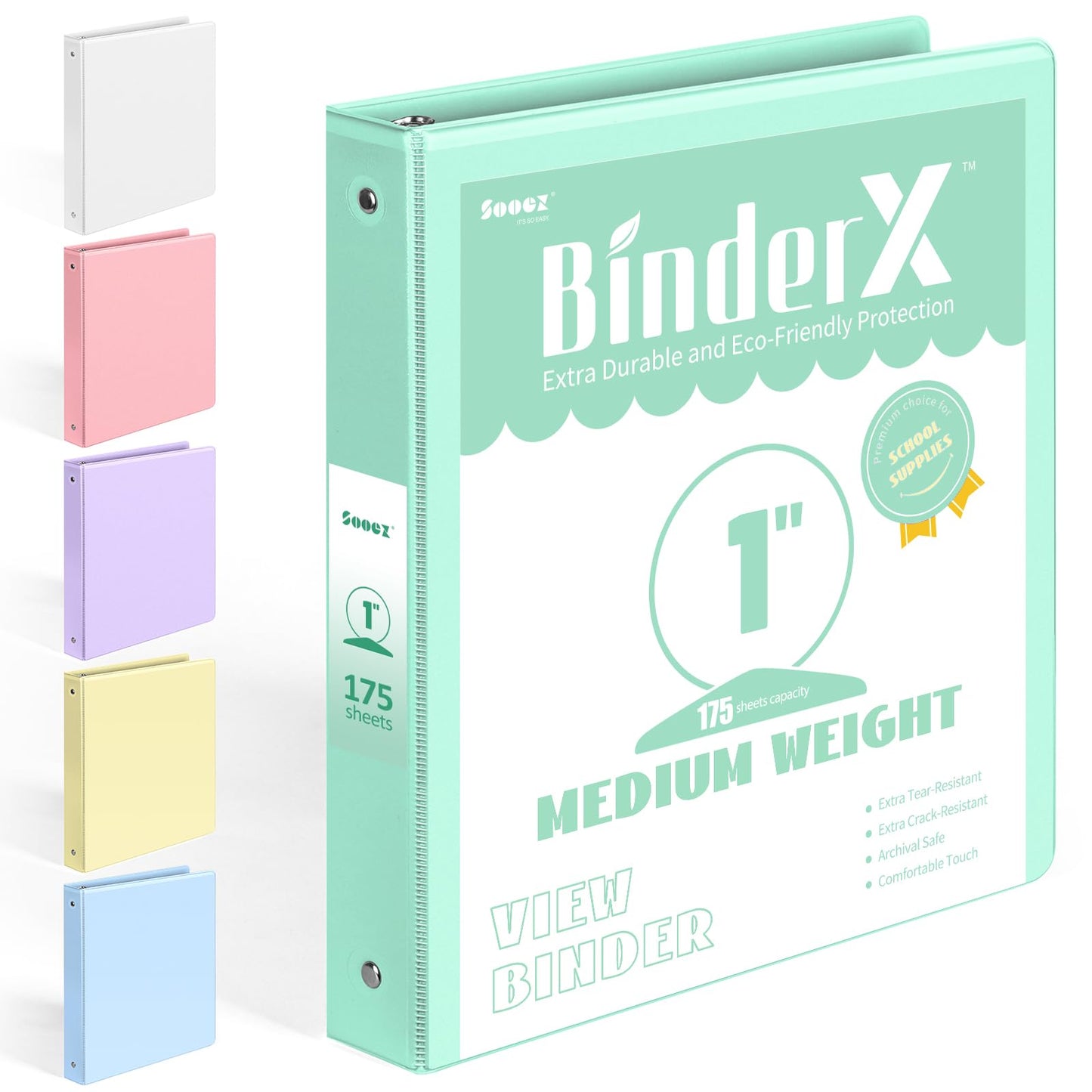 BinderX 3 Ring Binder 1 Inch, 1" Clear View Binder, Light Green, Letter/ A4