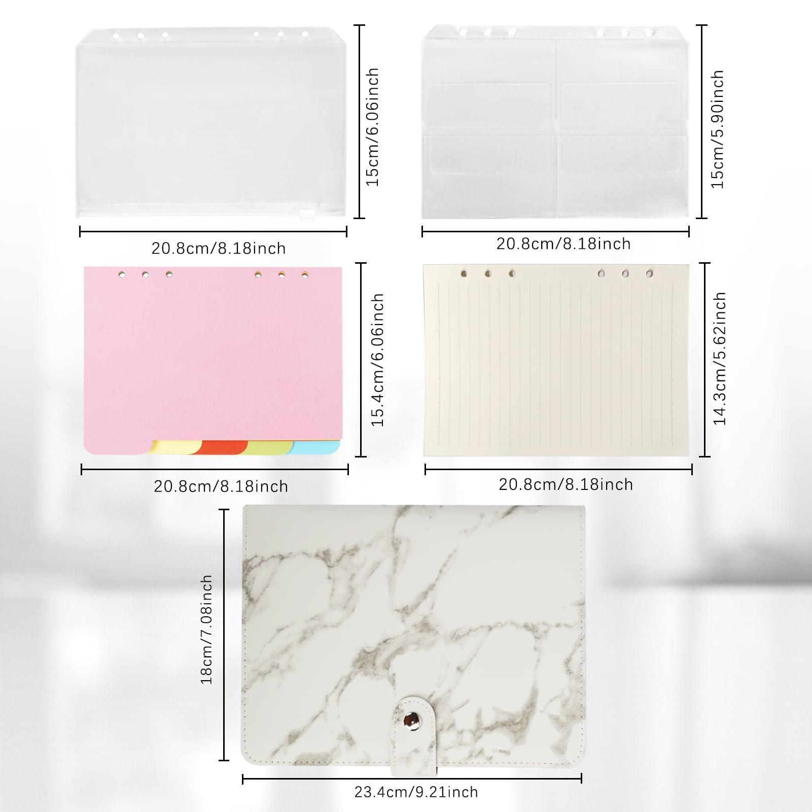 FYY A5 Binder Refillable Planner Notebook 6 Ring, Marble White