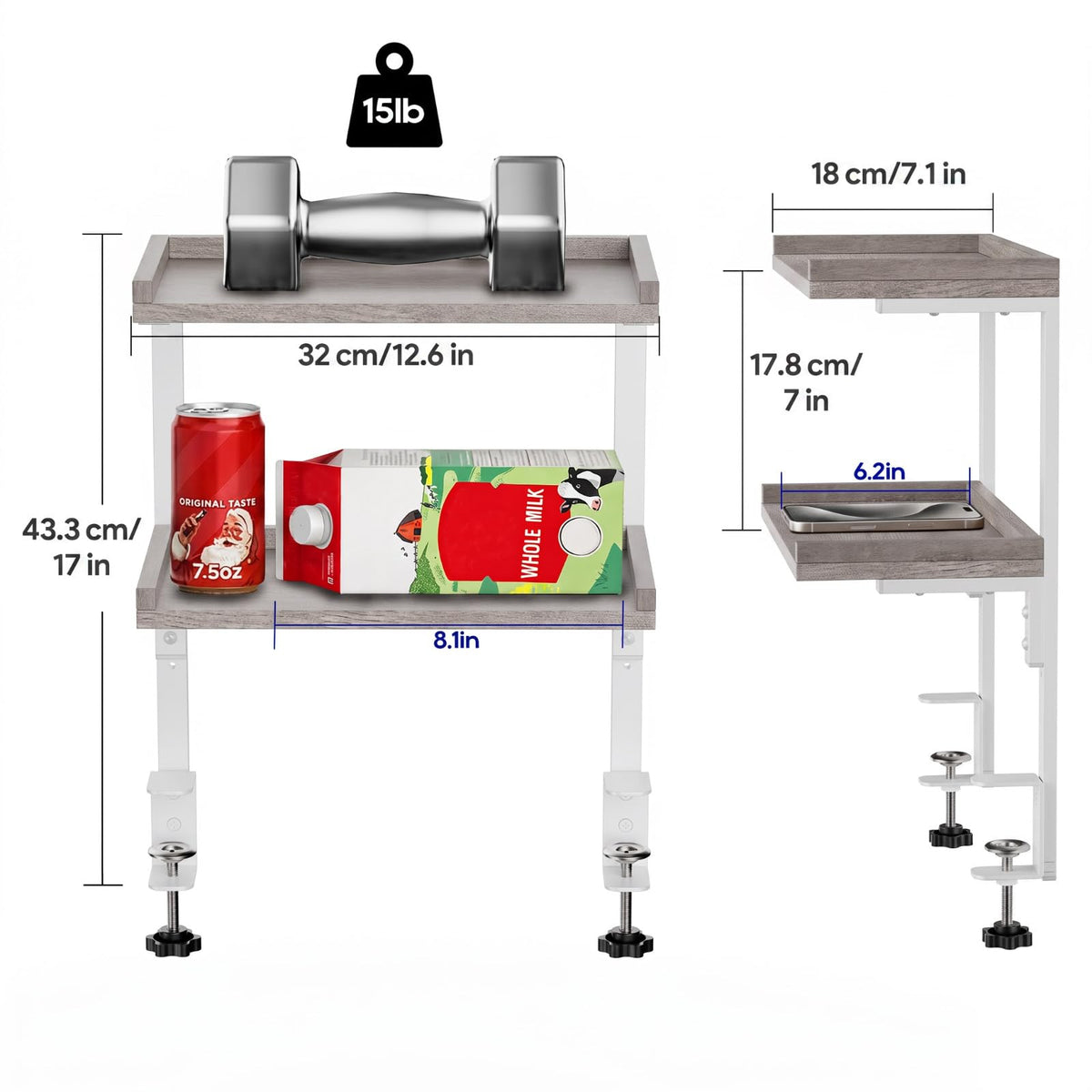 ART-GIFTREE Clamp On Desk Shelf 2-Tier, Wood Shelving Unit for Office Desk/Gaming Accessories