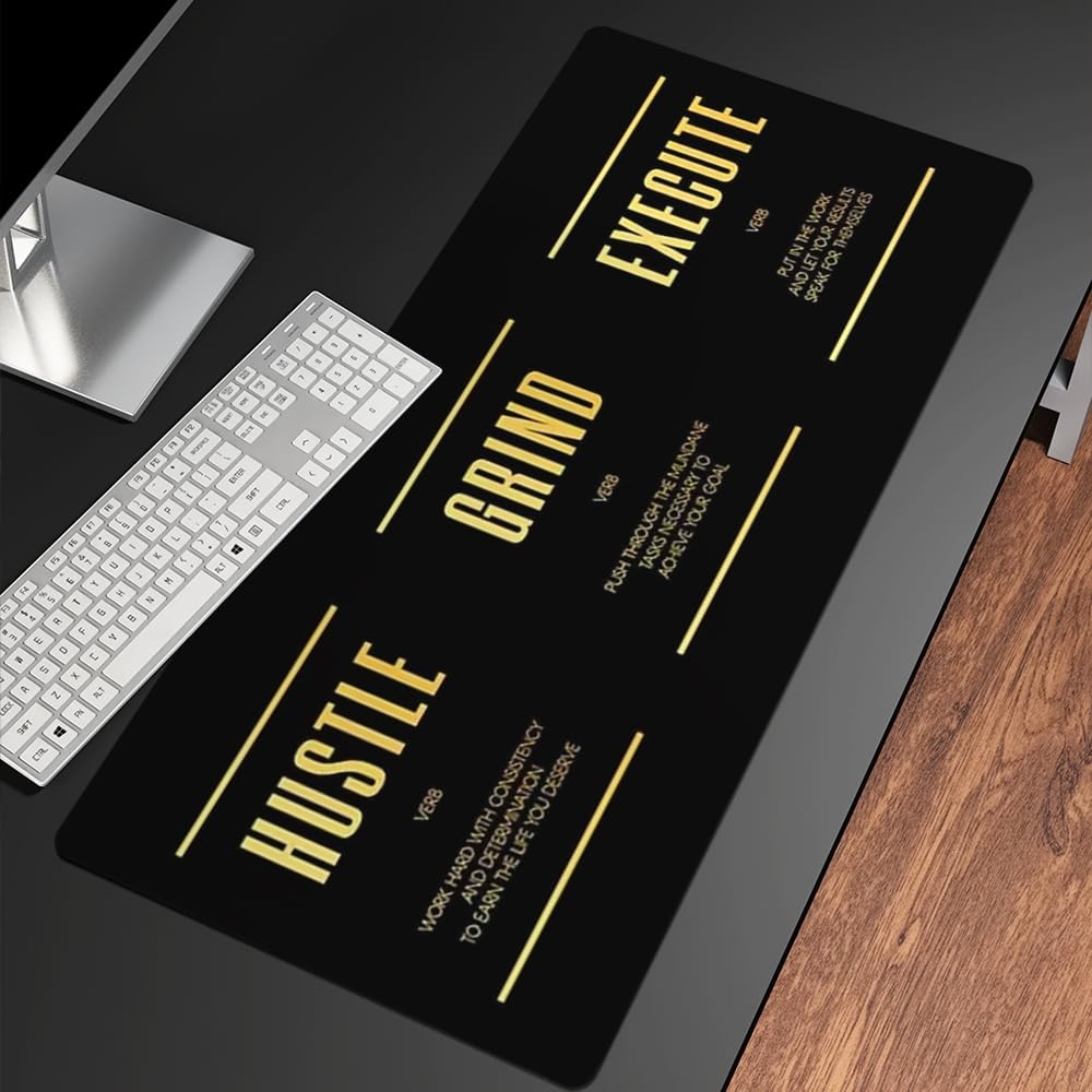 Reateforin Black Gold Hustle Grind Execute Keyboard Mat Positive Saying Mousepad Office Long Mouse