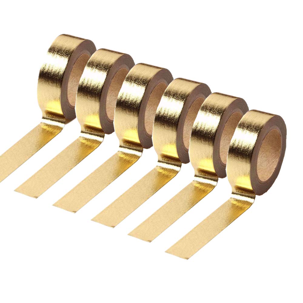 MEI YI TIAN 6 Rolls Solid Gold Foil Washi Tape Set 15mmx10m Gilding Paper Adhesive Masking Tapes