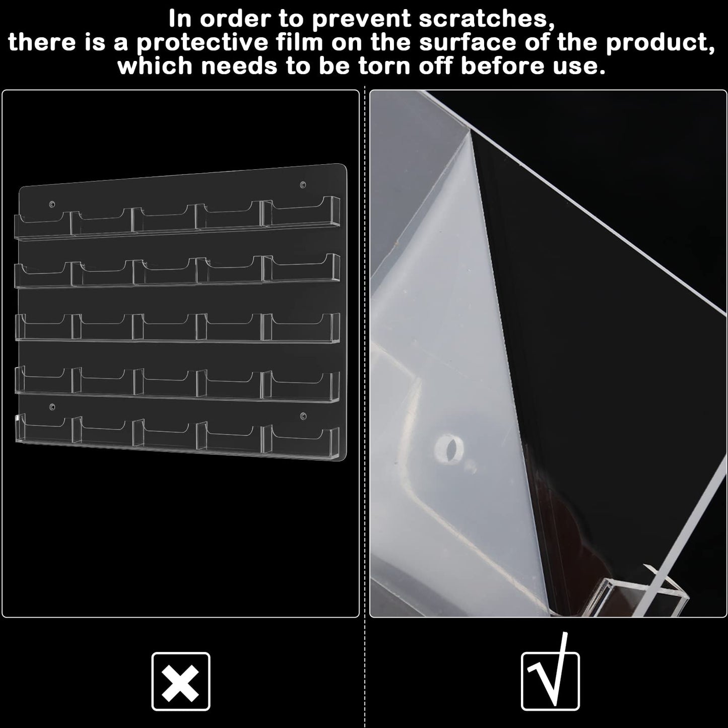Acrylic Business Card Holder Wall Mount Clear, 25 Pocket, 19.49 x 14.76 In