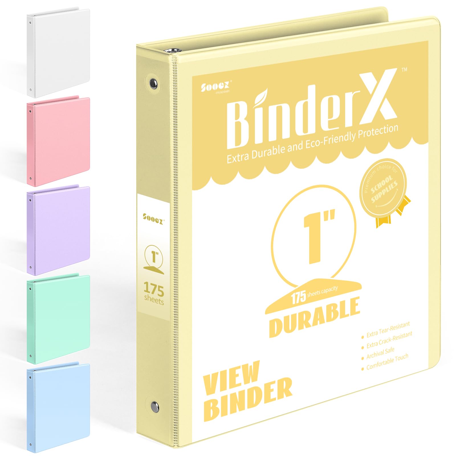 BinderX 3 Ring Binder 1 Inch, 1" Clear View Binder, Yellow, Letter Size