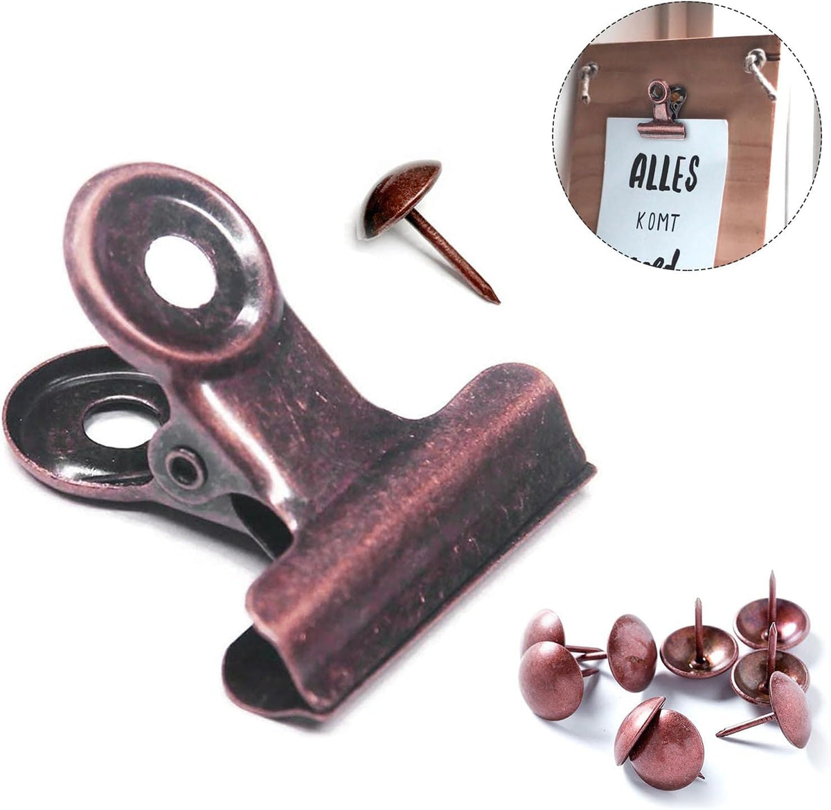 YUCHIYA 10 Pack Bulldog Clips with Push-pins for Corkboard,Metal Clips for Crafts, Metal Binder