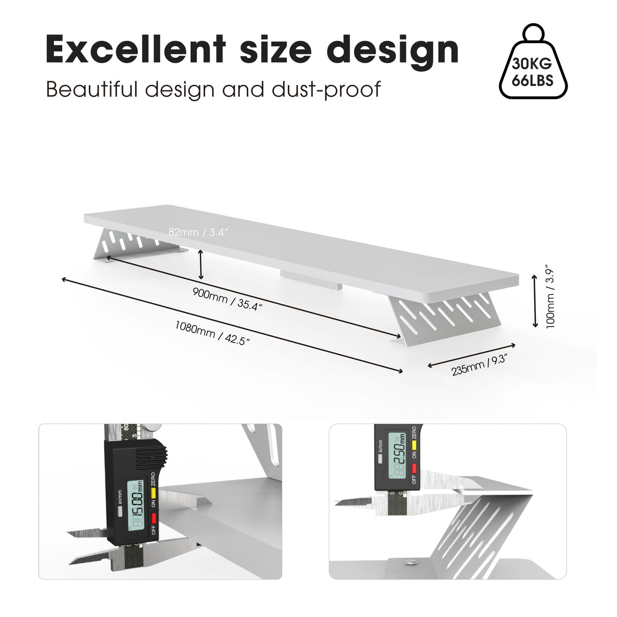 Fenge Monitor Stand Riser, Wooden & Metal Desk Shelf Organizer, White