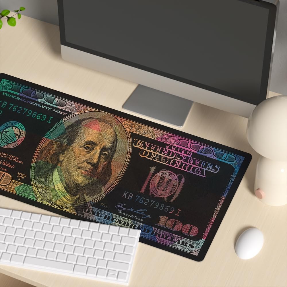 Reateforin Cool Men Money Rectangle Mouse Pad Non Slip Rubber Base Funny US Dollar Full Desk Mouse