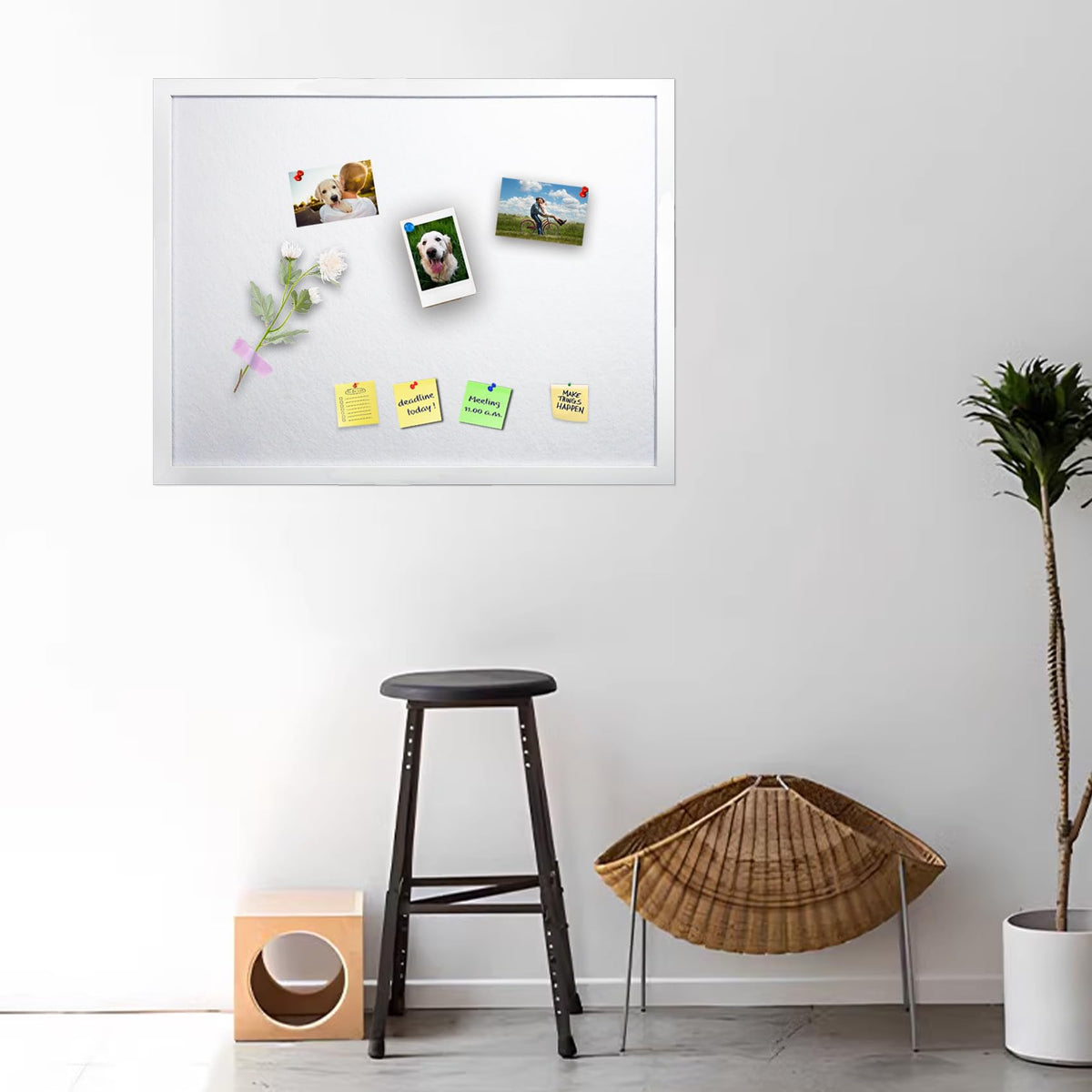 White Bulletin Board Cork Boards Vision Board with Felt, 23"x17" Small Display Pin Board for Walls