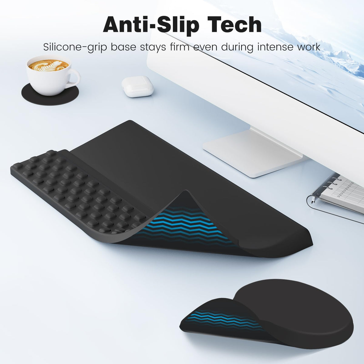 Ospelelf Ergonomic Mouse Pad and Keyboard Stand Wrist Rest Set, Memory Foam Comfort, Pain Relief