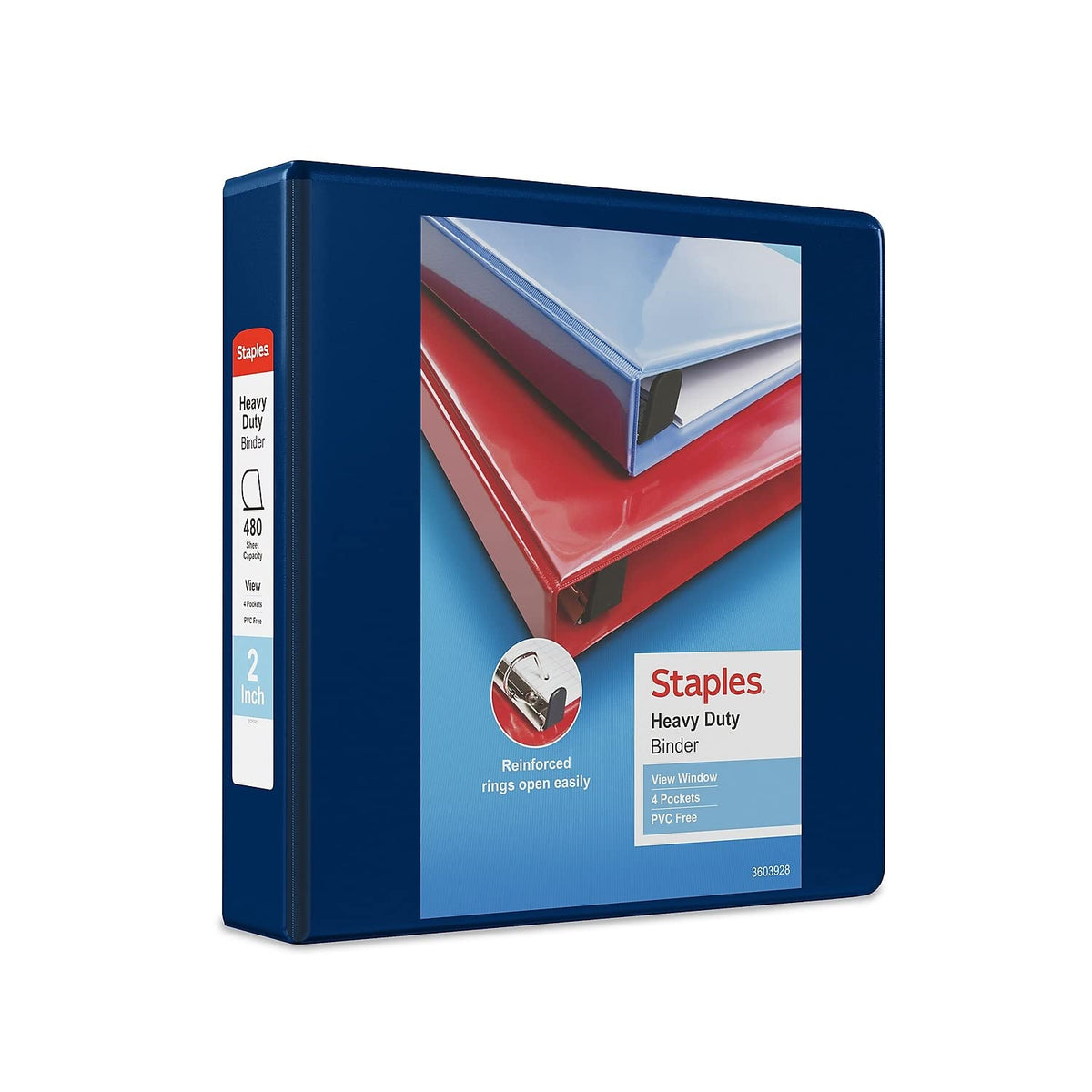 Staples Heavy-Duty 2-Inch D-Ring View Binder, Blue, Reinforced Spine