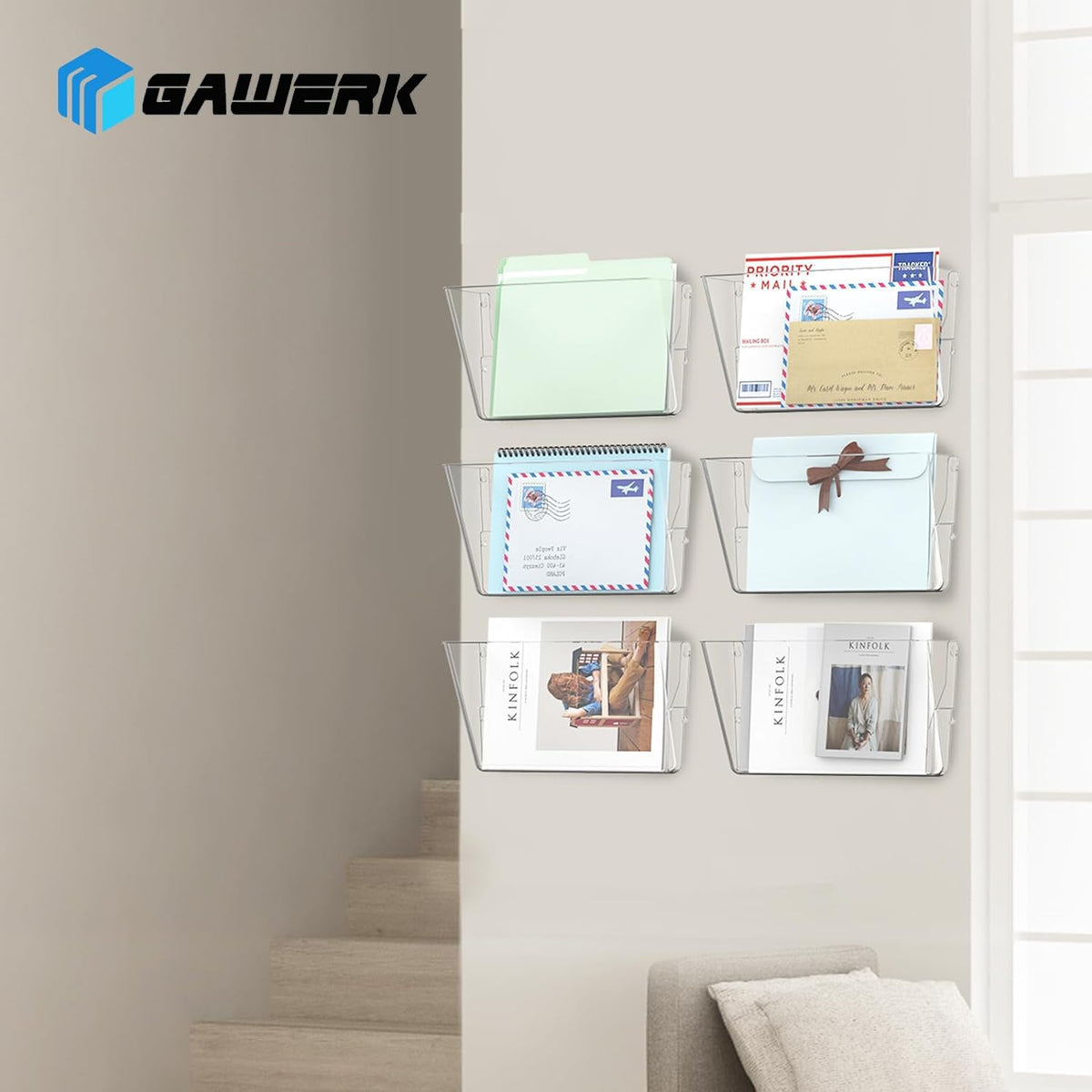Gawerk Clear Acrylic Single Pocket, Plastic Hanging Wall Mount File Holder for Office Home (Clear