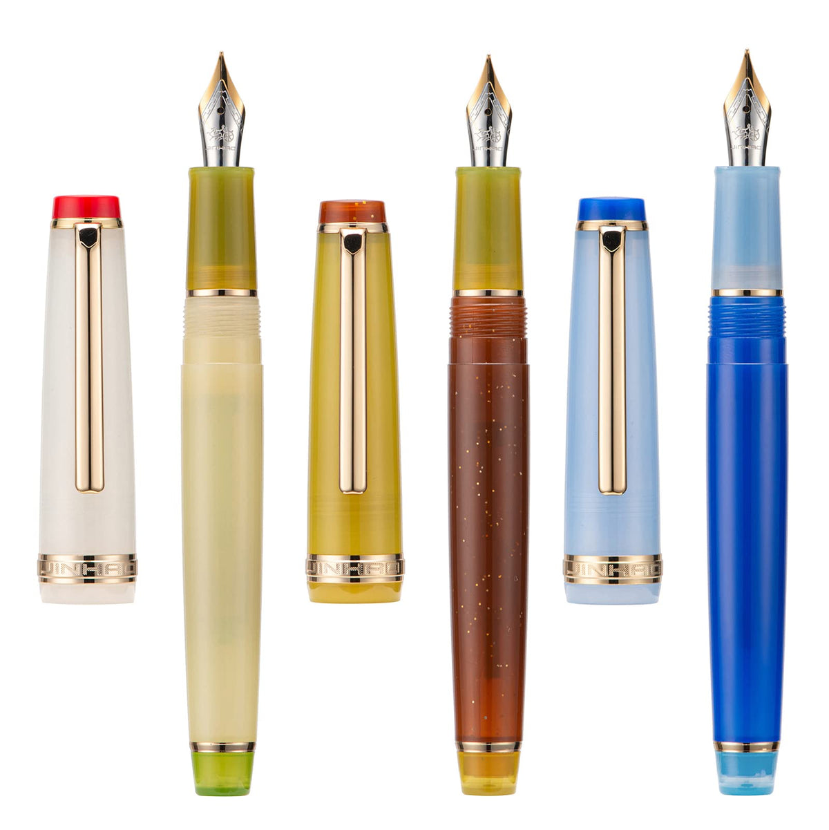 3 Jinhao 82 Fountain Pen Transparent Mixed Classic Color Acrylic Extra Fine Point Gold Trim with